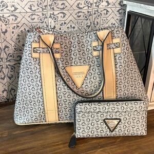 GUESS Monogram Gray and Tan Tote Set